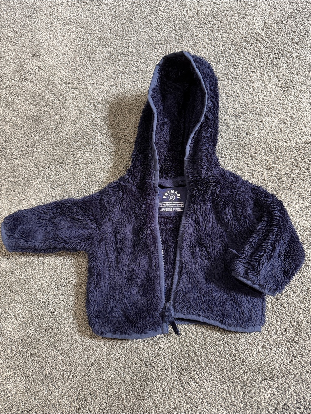 Primary Navy Blue Fuzzy Hooded Jacket for Baby 0-6 months